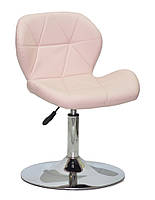 Стілець Invar CH-Base шкірзам рожевий 63 з регулюванням висоти, на круглій хромованій металевій опорі, фото 3