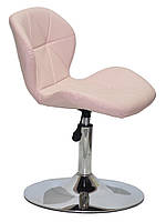 Стілець Invar CH-Base шкірзам рожевий 63 з регулюванням висоти, на круглій хромованій металевій опорі, фото 4