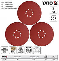 Круг шліфувальний липучка Ø=225 мм Р60 3 штуки YATO YT-83471