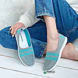 Сліпони жіночі мокасини на літо сіро-бірюзові текстильна сітка, фото 2