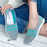 Сліпони жіночі мокасини на літо сіро-бірюзові текстильна сітка, фото 4