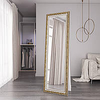 Зеркало напольное 176х56 в широкой белой раме с патиной золота Black Mirror в комнату прихожую спальню коридор