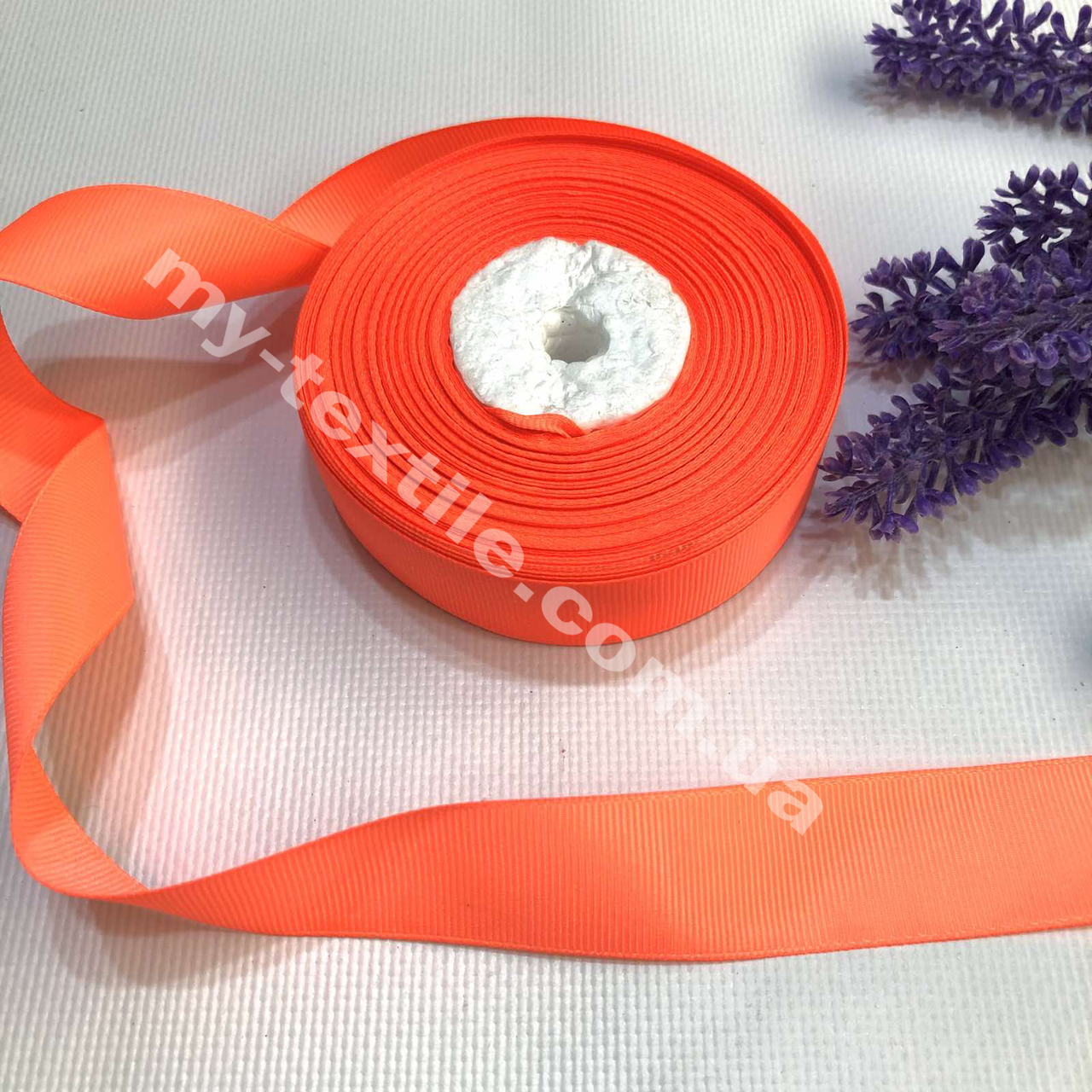 Репсова стрічка однотонна 2,5 см 23 м Неон помаранчевий, фото 1
