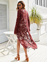 Женская пляжная бордовая туника с вышивкой