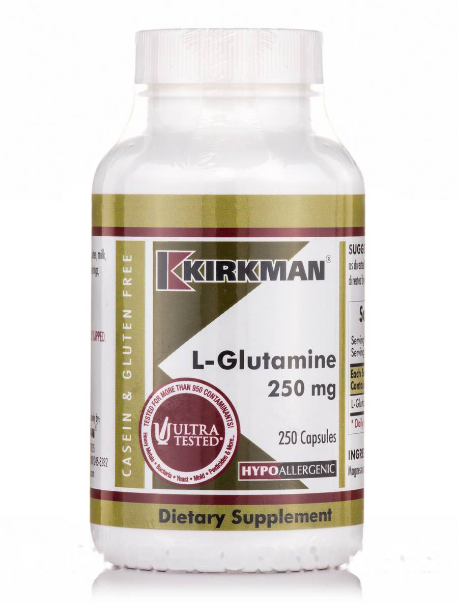 L-глутамин 250 мг - гипоаллергенный, L-Glutamine 250 mg -Hypoallergeniс, Kirkman labs, 250 капсул