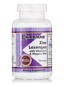 Цинк із вітаміном C і Скользкий в'яз, Zinc with Vitamin C and Slippery Elm, Kirkman labs, 120 Льодяники