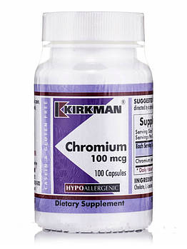 Хром 100 мкг-гіпоалергенний, Chromium 100 mcg — Hypoallergenic, Kirkman labs, 100 капсул