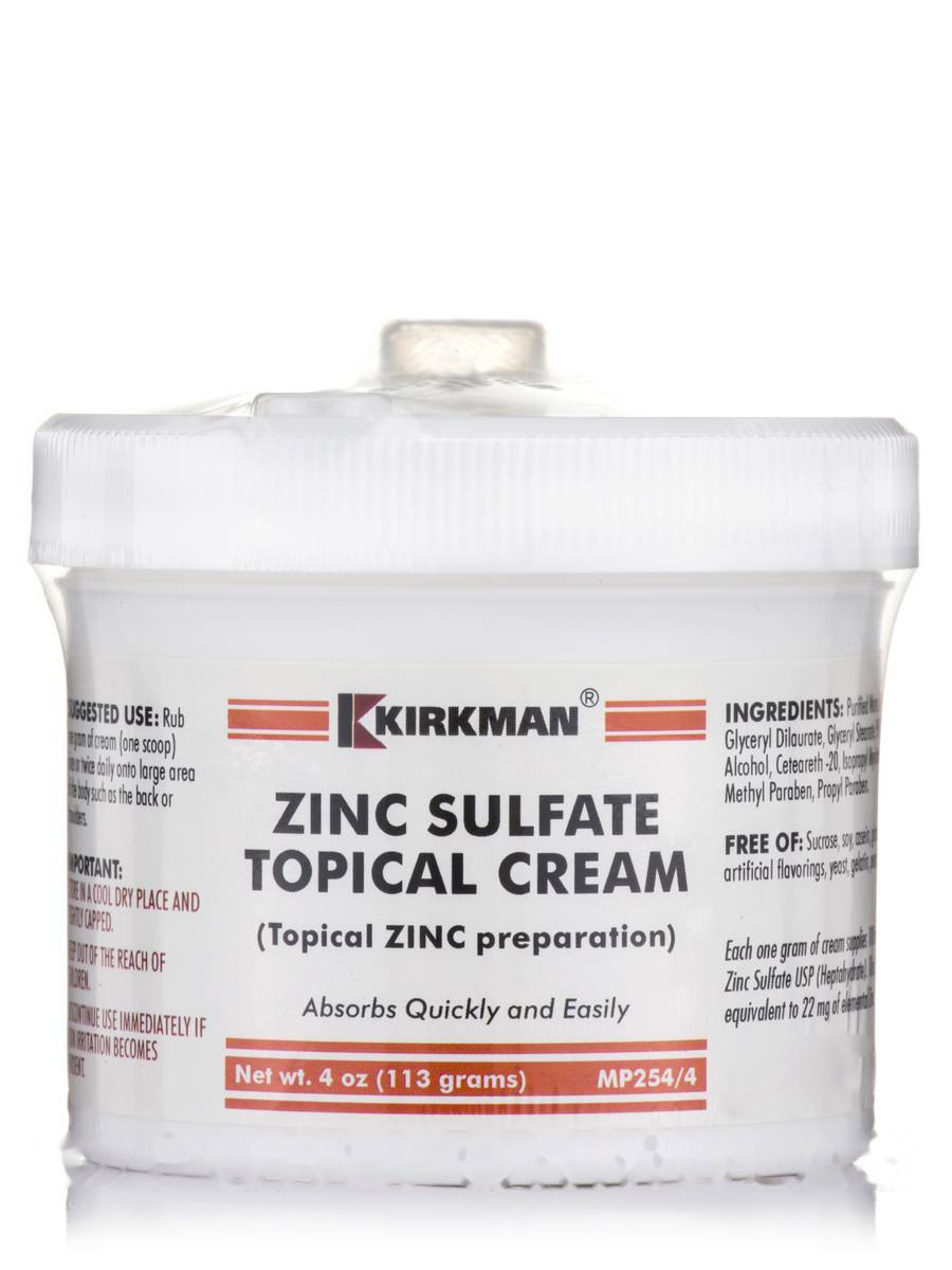 Сульфат цинку для місцевого застосування, Zinc Sulfate Topical Cream, Kirkman labs, 4 унції (113 грамів)