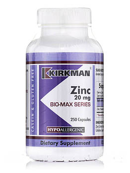 Цинк 20 мг — гіпоалергенний, Zinc 20 mg — Hypoallergenic, Kirkman labs, 250 капсул