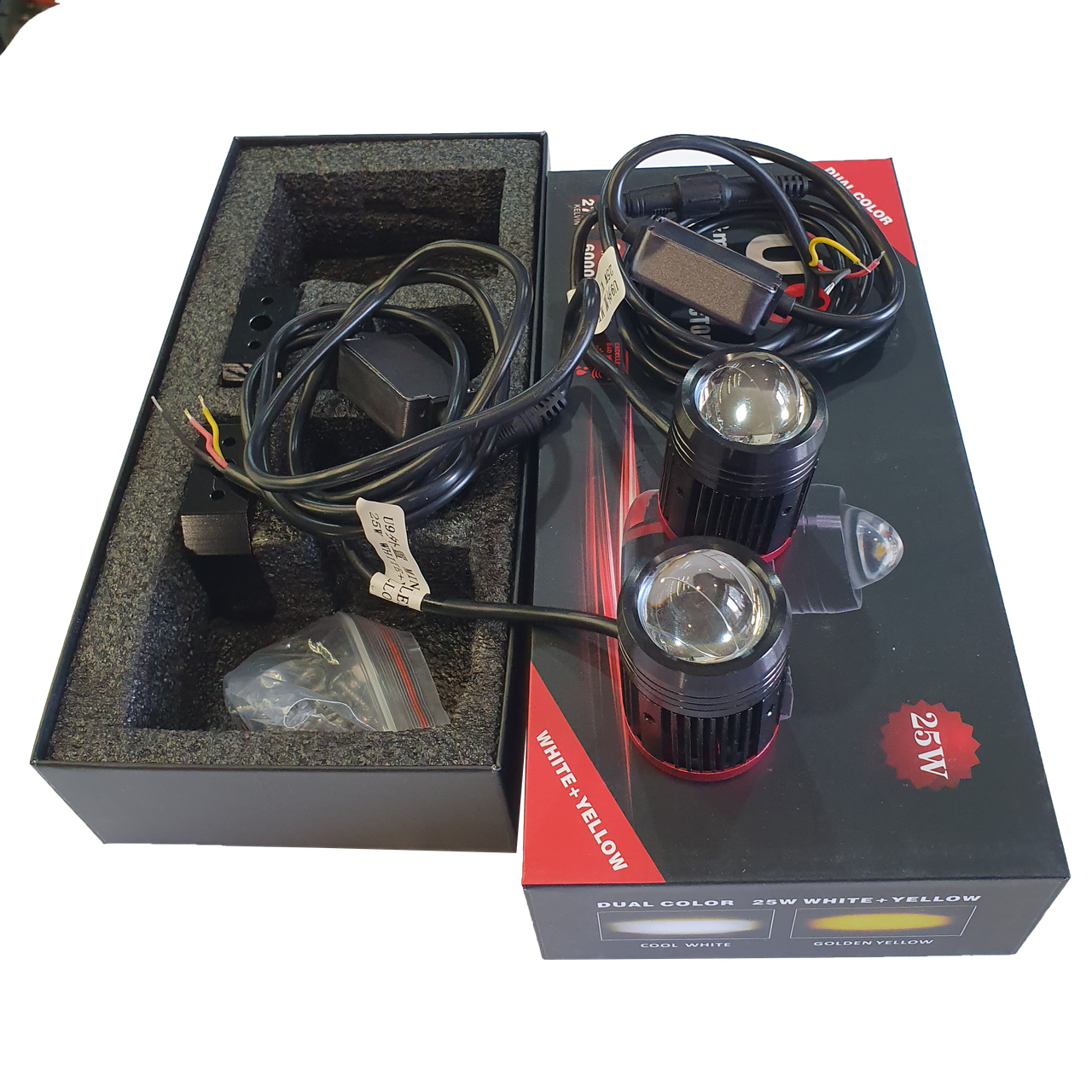 Фара LED прожектор. 52W = 26W x 2. Далекий - білий. Близький - жовтий. Комплект 2 шт. + кріплення, фото 1