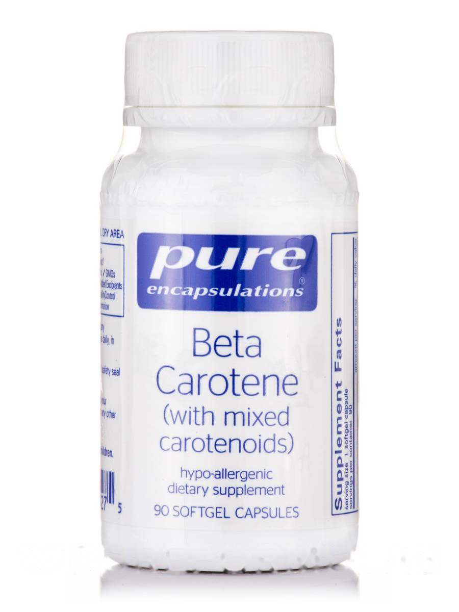 Бета-каротин (з змішаними каротиноїдами), Beta Carotene (with Mixed Carotenoids), Pure Encapsulations, 90 BX0