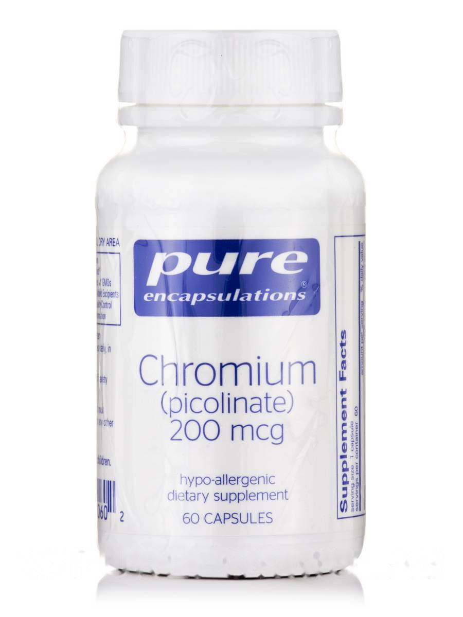 Хром (піколінат) 200 мкг, Chromium (picolinate), Pure Encapsulations, 60 капсул BX037, фото 1