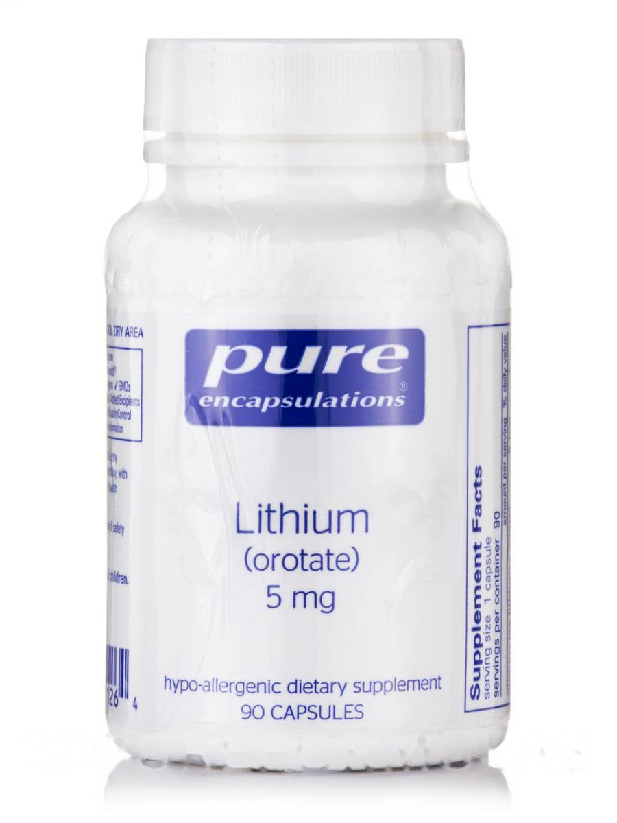 Літій (оротат) 5 мг, Lithium (Orotate), Pure Encapsulations, 90 капсул BX094