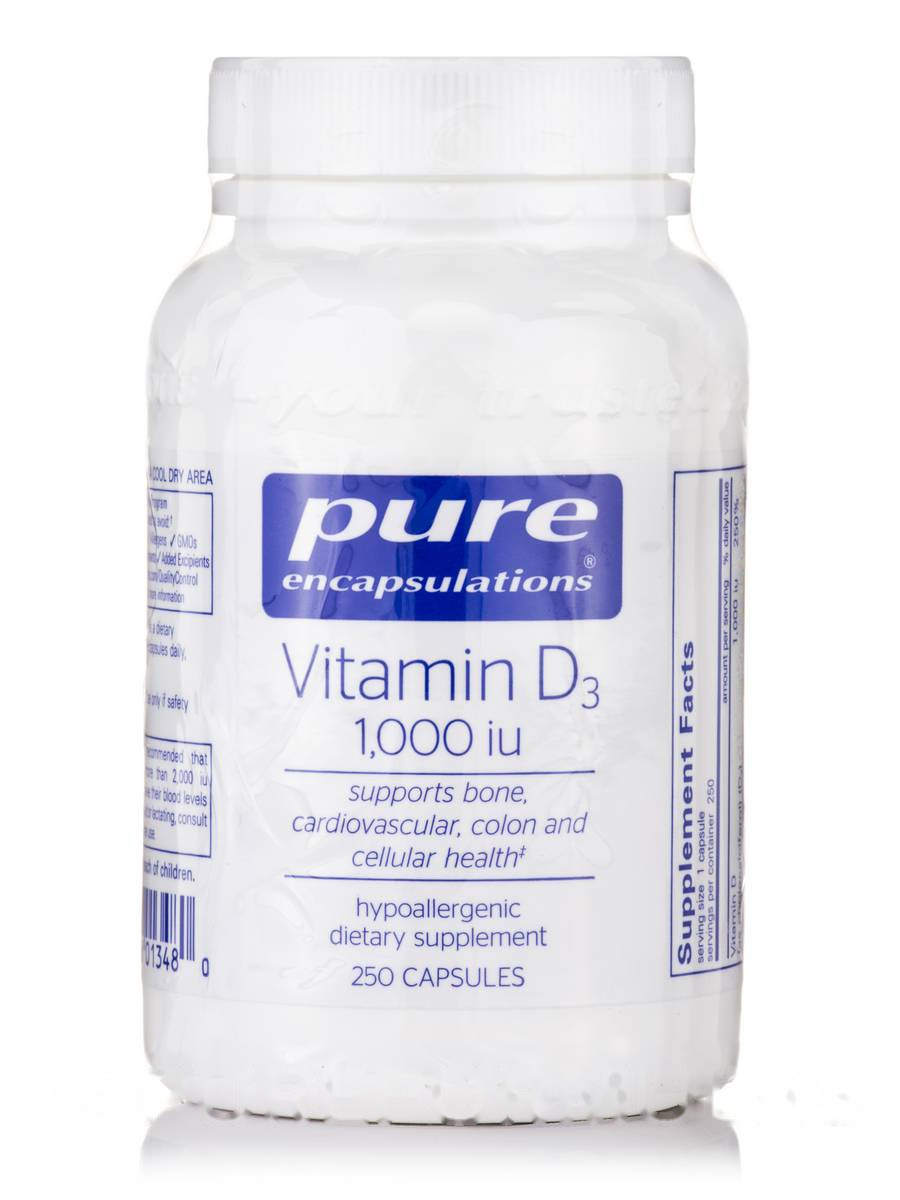 Вітамін D3 1, 000 IU, Vitamin D3 1 000 IU, Pure Encapsulations, 250 капсул BX122