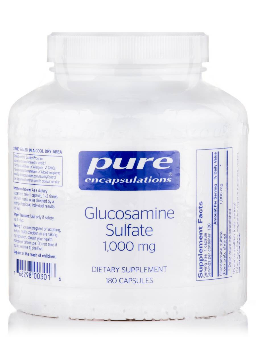 Сульфат глюкозаміну 1000 мг, Glucosamine Sulfate, Pure Encapsulations, 180 капсул BX780