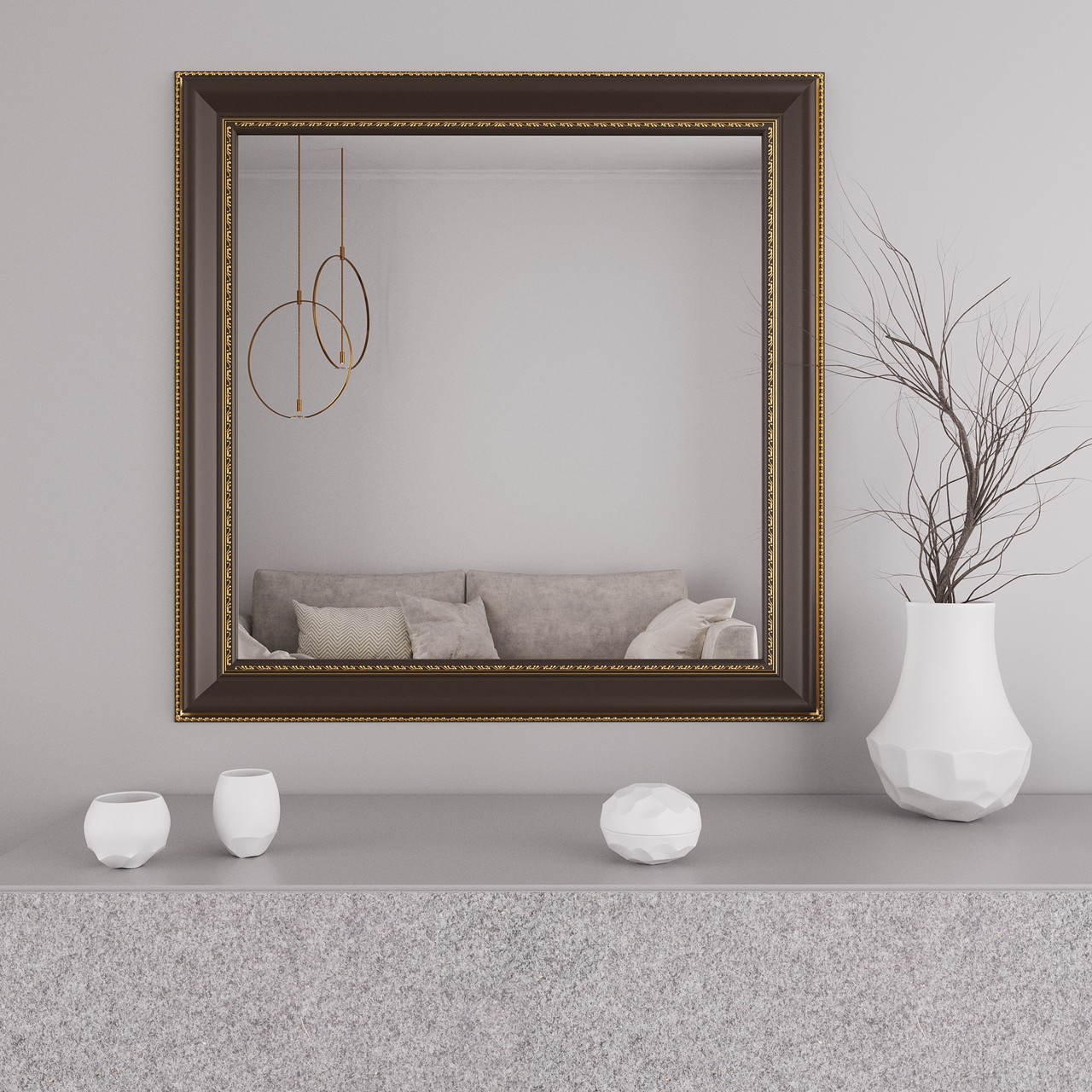 Квадратне настінне дзеркало в рамі 96х96 | коричневе Black Mirror у спальню | для туалетного столика
