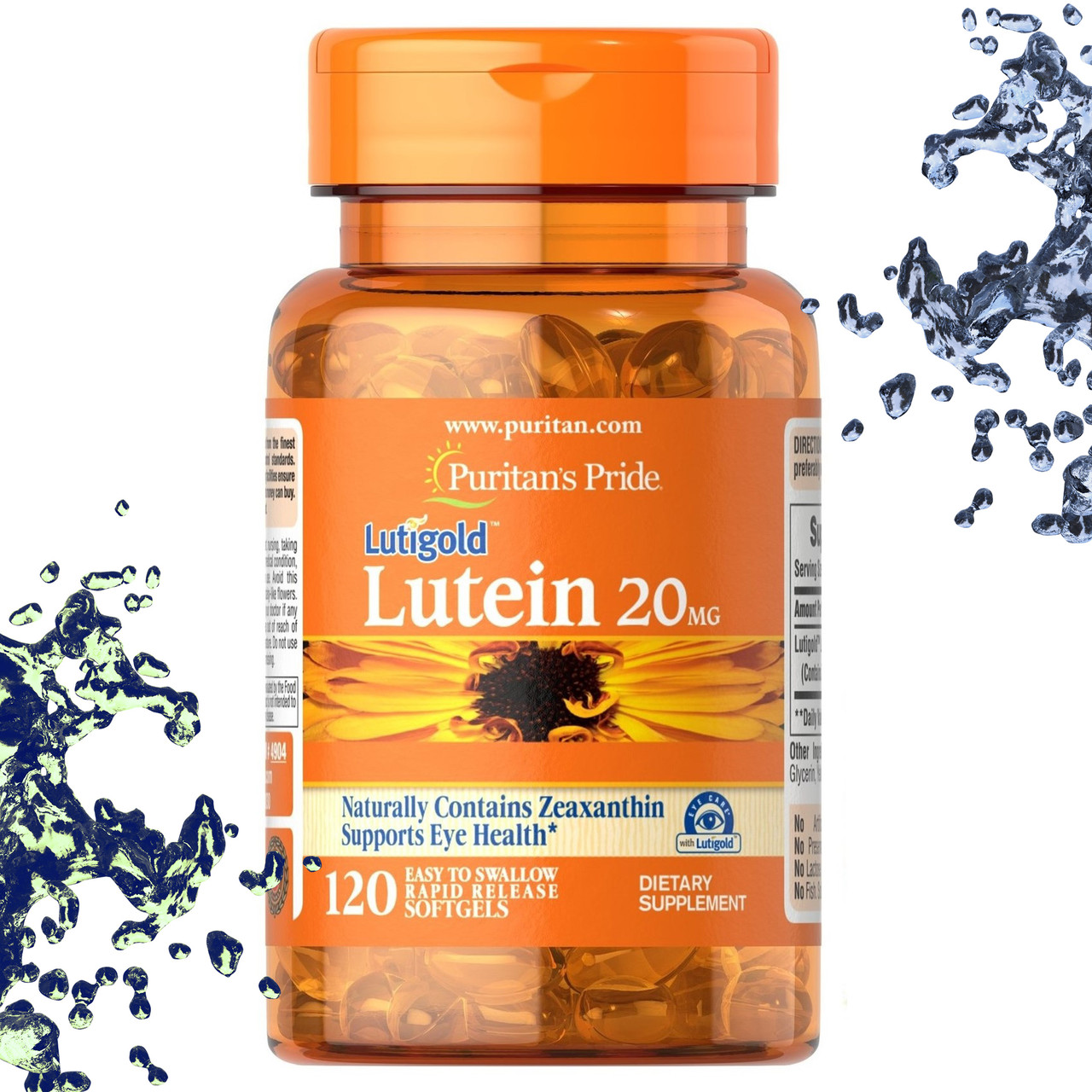 Вітаміни для очей Puritan's Pride Lutigold Lutein 20 мг with Zeaxanthin (Лютеїн+Зеаксантин) 120 гелевих капсул