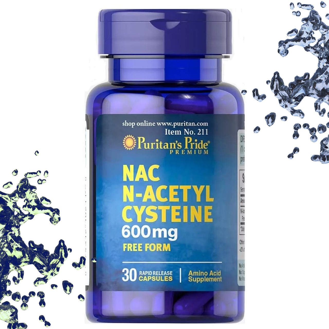 Відхаркуюче Puritan's Pride NAC N-Acetyl Cysteine 600 мг 30 капсул