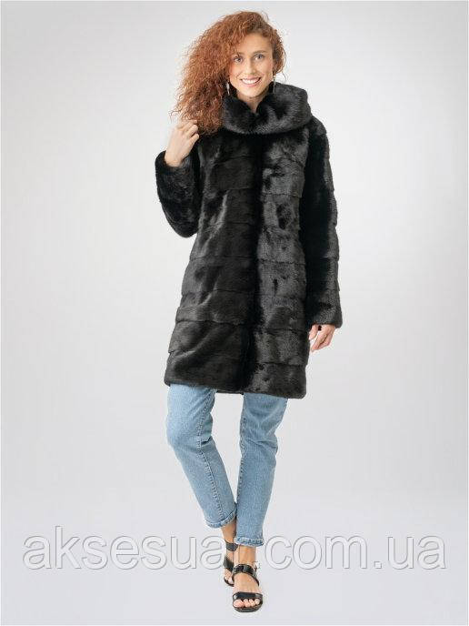 Шуба з натурального хутра норки, трансформер 90 див. З капюшоном. Колір Чорний, фото 1