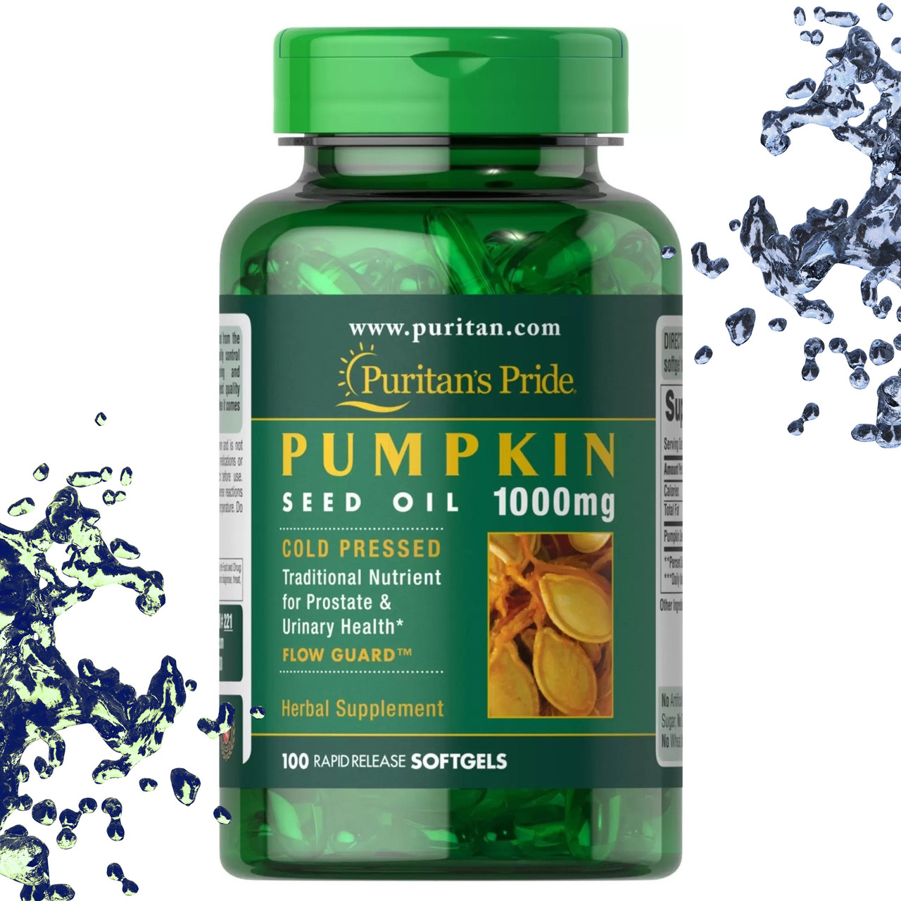 Олія з насіння гарбуза Puritan's Pride Pumpkin Seed Oil 1000 мг 100 гелевих капсул, фото 1