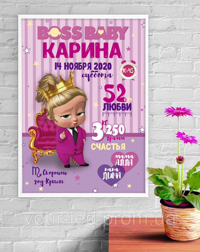 Дитяча метрика - Леді Бос А4(плакат/постер без рамки), фото 1