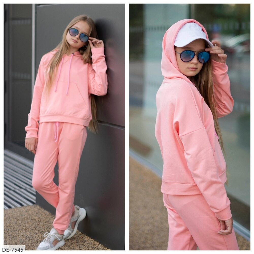 Дитячий спортивний костюм Колір — персик беж чорний. Тканина — турецький трикотаж піньє, штани на гумці., фото 1