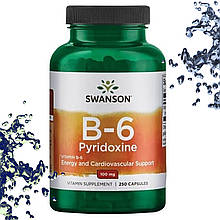 Вітамін B-6 Swanson B6 Pyridoxine 100 мг капсул 250
