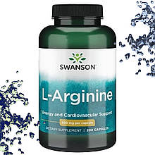 Л-Аргінін Swanson L-Arginine 500 мг 200 капсул