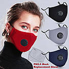 Багаторазова захисна маска для обличчя з клапаном і змінним вкладишем п'ятишарова чорна, фото 3