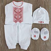 Вышитый костюм на крестины, набор вышиванка для новорожденного мальчика с красным узором, Ладан 22