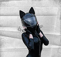Мото Кото шлем с ушками женский MS-1650 Tanked Racing (ABS, размер М-55-58, черный)