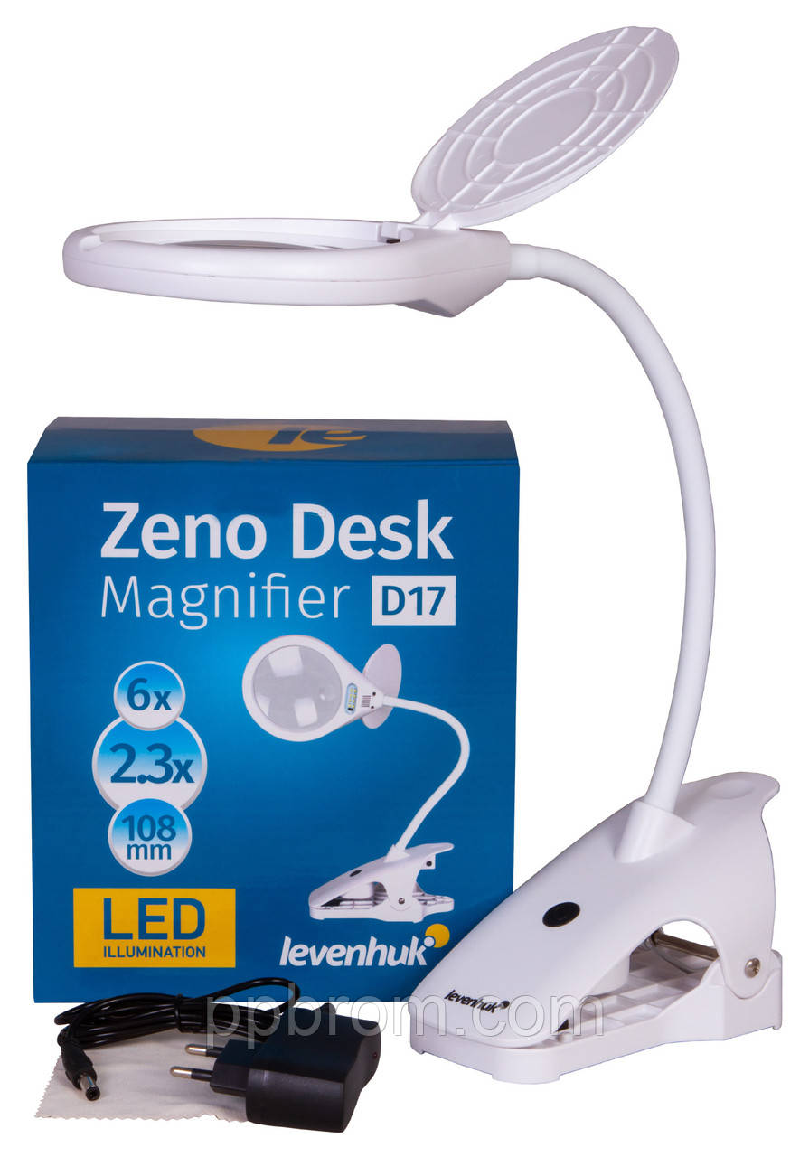 Лупа настільна Levenhuk Zeno Desk D17 Збільшення: 2,3/6х. Діаметр: 108/21 мм. Світлодіодна підсвітка