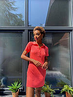 Платье Поло женское стильное повседневное из вязки на пуговицах Smdi6275