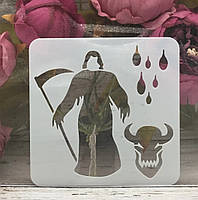 Трафарет на Хелловін Смерть з косою 13 на 13 см сірий