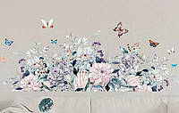 Виниловые наклейки на стену, на шкаф, окна, витрины "пионы цветы с бабочками " 50см*121см" (лист 60см*90см)