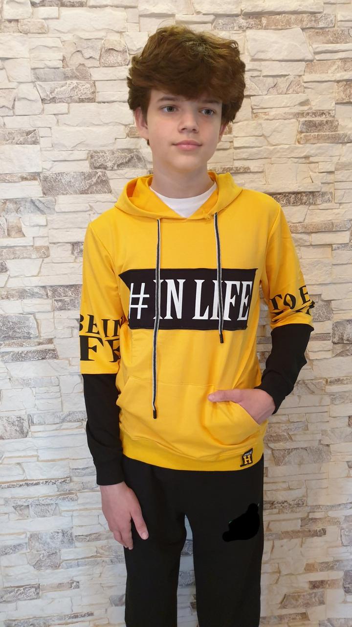 Кофта худі жовта з капюшоном на хлопчиків 152,158,164,170,176 зросту Enkore