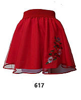 Детская юбка вышиванка для девочки с фатином размер 3-6 лет, красного цвета