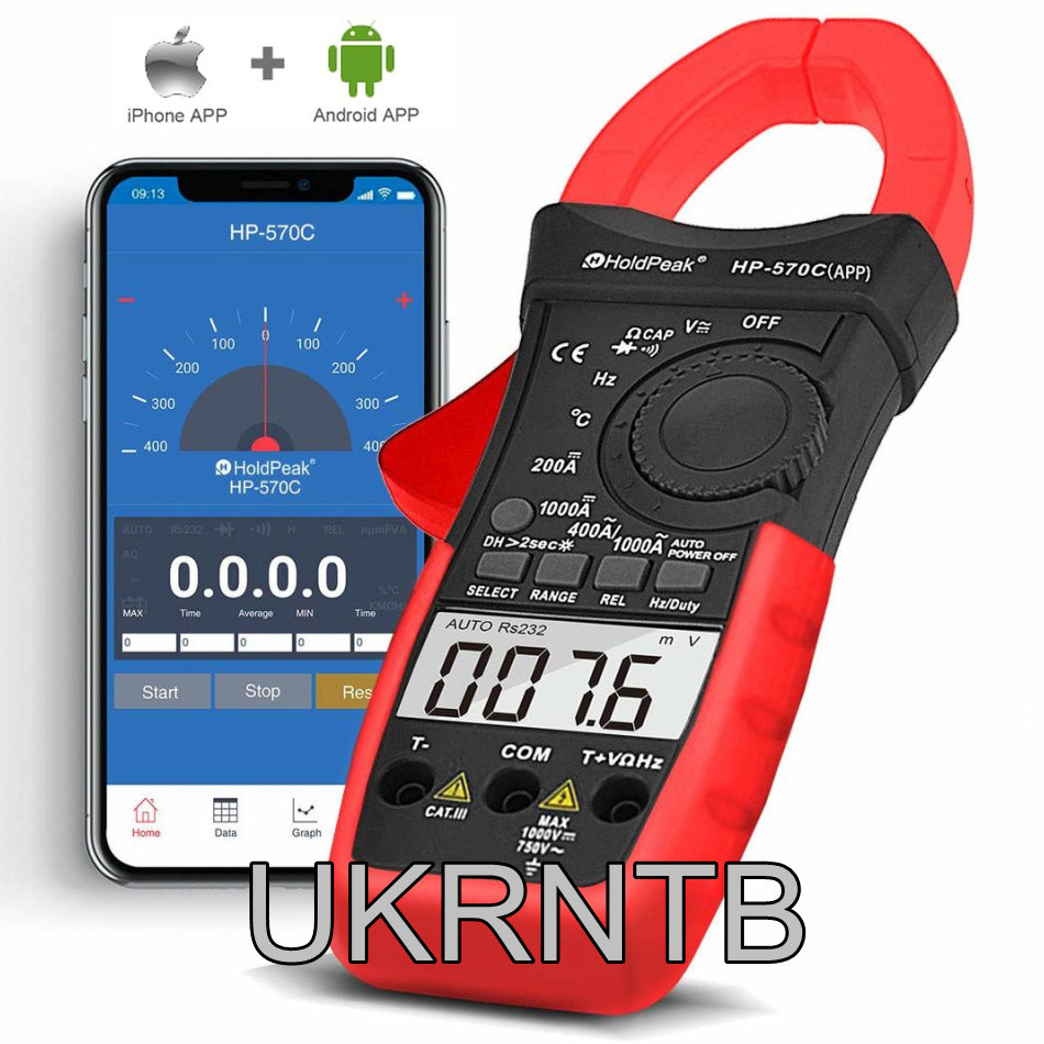 Токові кліщі з моніторингом через смартфон/0,1-1000 А (AC/DC, Bluetooth)/Токовимірювальні кліщі