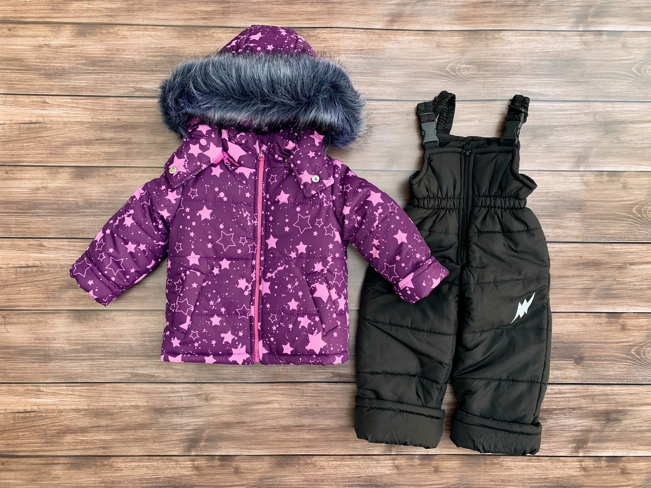 Зимовий комбінезон-двійка зі знімним хутром для дітей "Фіолетова зірка" (розмір 98/104 см)