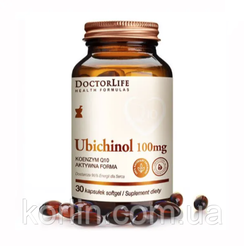Убіхінол 100 мг Активний Коензим Q10 Ubichinol 100 mg 30 кап Doctor Life США Доставка з ЄС