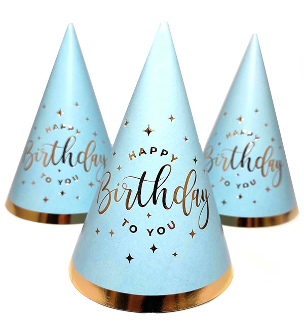 Ковпачки на день народження "Happy Birthday" (5шт.), колір - блакитний