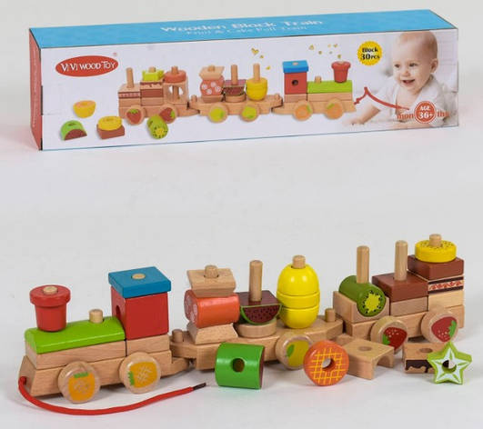 Дерев'яний паровозик з фруктами, фото 1