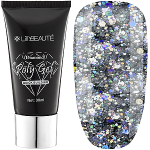 Полігель Diamond Poly Gel Lilly Beaute 30 г, No03 срібні голограмні блискітки