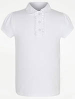 Блуза, поло для дівчинки нарядне з рюшами біле трикотажне George, короткий рукав, розмір 110-116