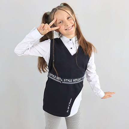 2801 Комплект сорочка й чорний жилет для дівчинки тм Blueland розмір 164 см, фото 2