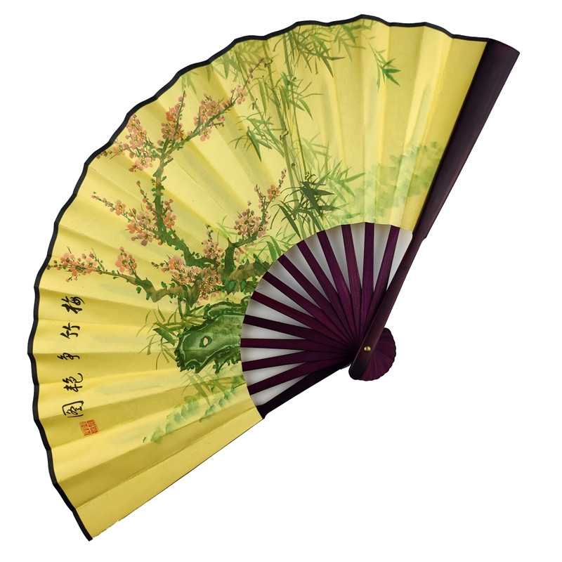 Віяло двостороннє "Квітуча сакура" 26х47 см бежеве (C3335)