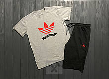 Чоловічий комплект футболка + шорти Adidas білого і чорного кольору (люкс )