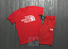 Чоловічий комплект футболка + шорти the north face червоного кольору (люкс )