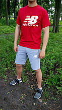 Чоловічий комплект футболка + шорти New Balance червоного і сірого кольору (люкс )