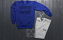 Чоловічий спортивний костюм Thrasher синій з сірим (люкс )